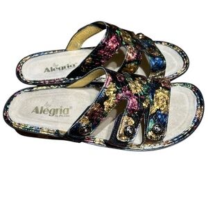 Alegria Venice Queenie Gold Floral Slip On Wedge Sandals Womens Size 10 / EU 40